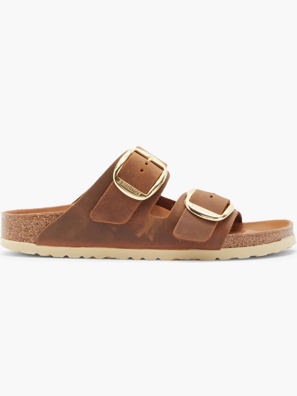 Birkenstock Women's Tan Brown Double Buckle Leather Slide Sandals - Picture 2 of 5